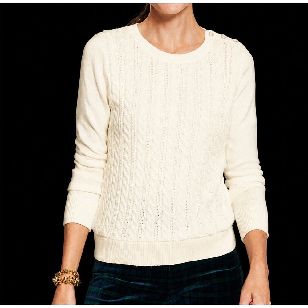 Talbots Cable Knit Crewneck Sweater Womens XLp XL P Petite Ivory Cream Pullover